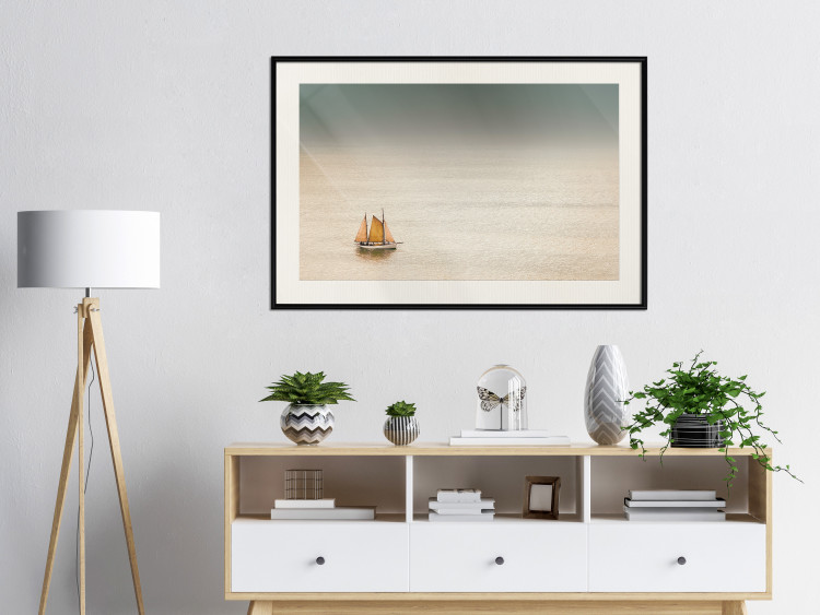 Wall Poster Sailboat - brown sails against a beige-green seascape 117343 additionalImage 23