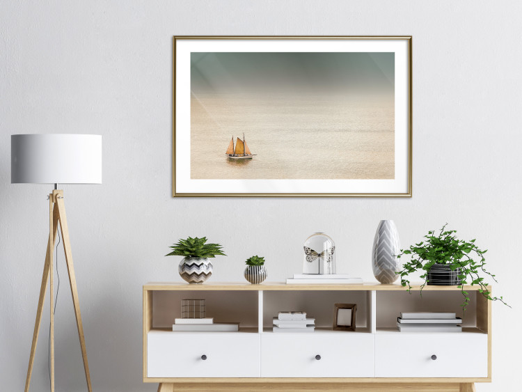 Wall Poster Sailboat - brown sails against a beige-green seascape 117343 additionalImage 13