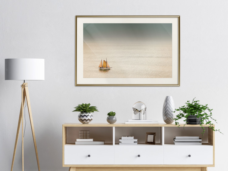 Wall Poster Sailboat - brown sails against a beige-green seascape 117343 additionalImage 24