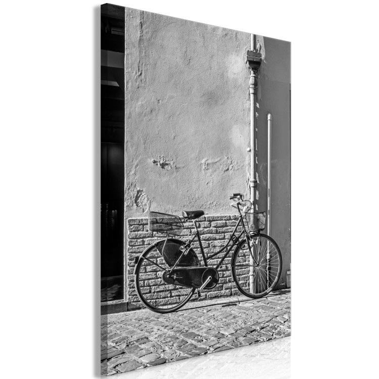 Canvas Art Print City bike - a vehicle in a retro district in black and white 117743 additionalImage 2