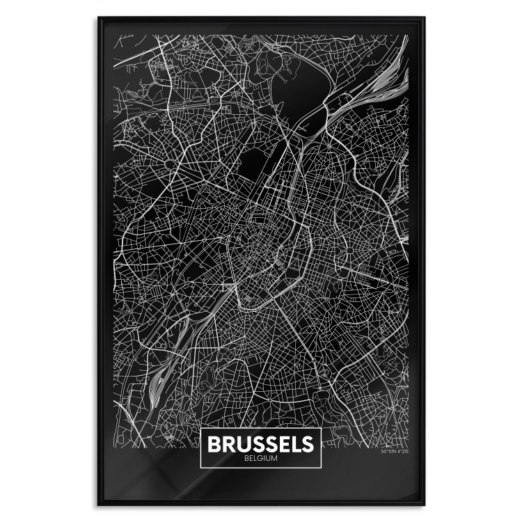 Wall Poster Dark Map of Brussels - black and white composition with English inscriptions 118143 additionalImage 24
