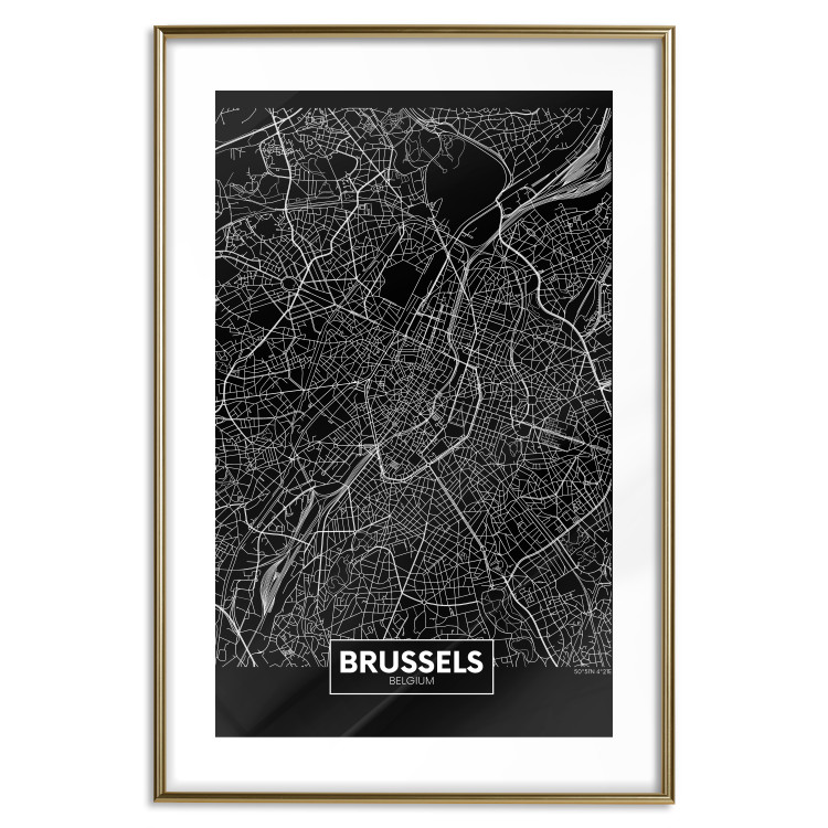 Wall Poster Dark Map of Brussels - black and white composition with English inscriptions 118143 additionalImage 16