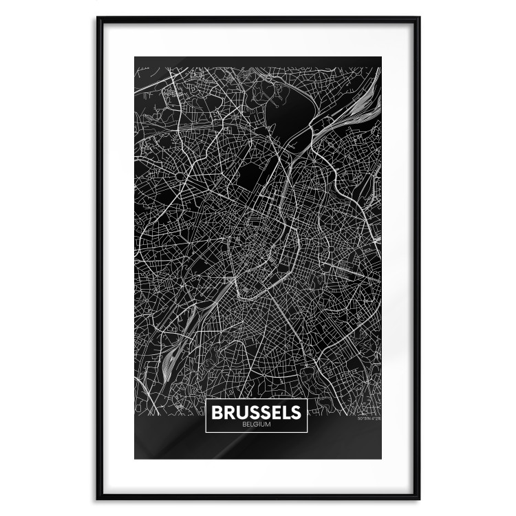 Wall Poster Dark Map of Brussels - black and white composition with English inscriptions 118143 additionalImage 17