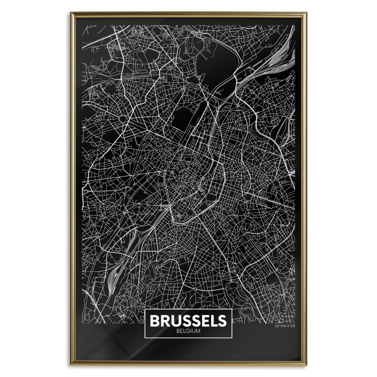 Wall Poster Dark Map of Brussels - black and white composition with English inscriptions 118143 additionalImage 16