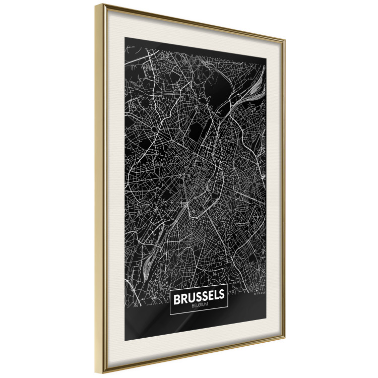 Wall Poster Dark Map of Brussels - black and white composition with English inscriptions 118143 additionalImage 2