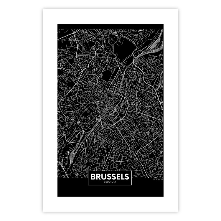 Wall Poster Dark Map of Brussels - black and white composition with English inscriptions 118143 additionalImage 25