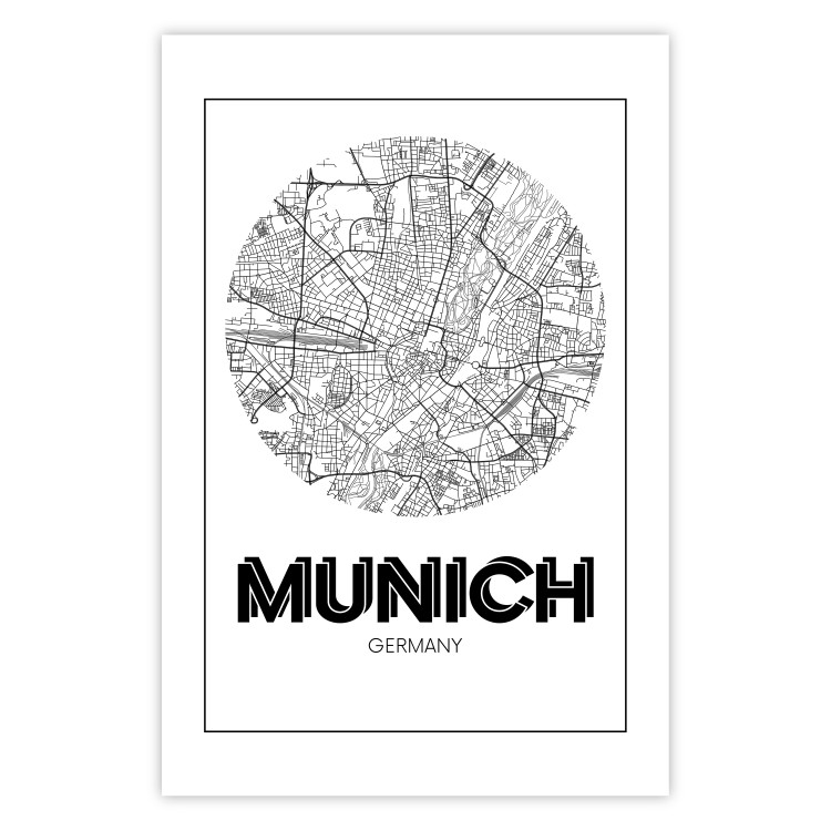 Poster Retro Munich - black and white map of the city with English texts 118443