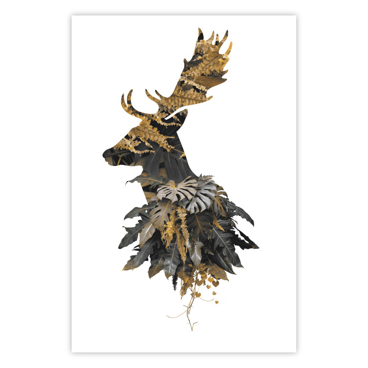 Poster Forest Deer - abstract animal portrait in a leaf and forest motif 123043
