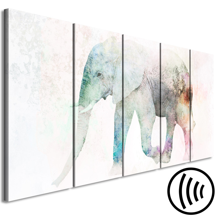 Canvas Art Print Painted Elephant (5-part) narrow - multicolored elephant on a beige background 127543 additionalImage 6