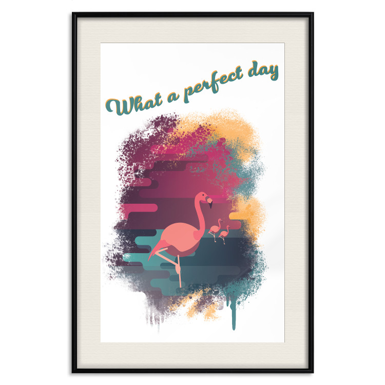 Poster What a Perfect Day - composition with flamingos and English quotes 128843 additionalImage 24