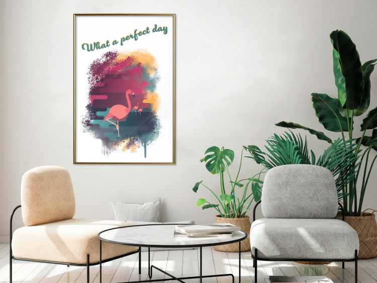 Poster What a Perfect Day - composition with flamingos and English quotes 128843 additionalImage 7