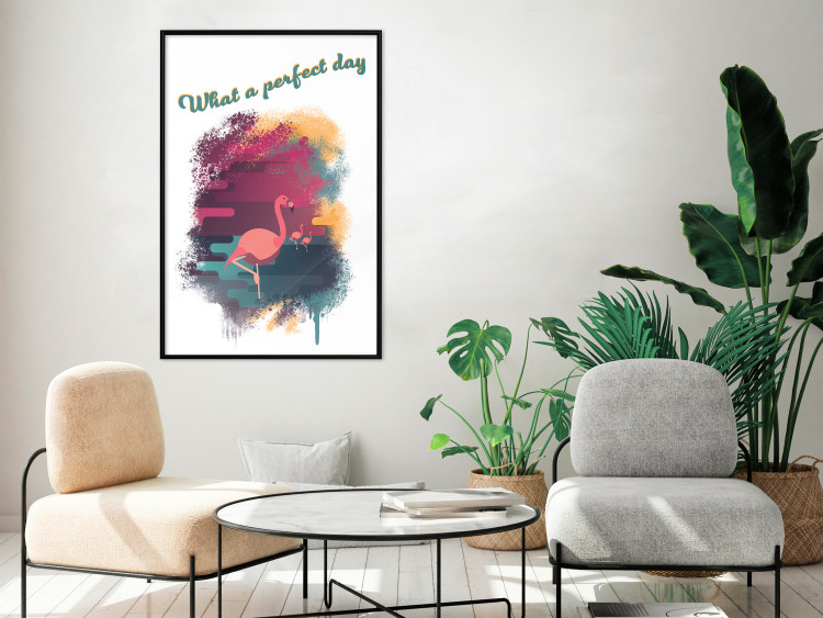Poster What a Perfect Day - composition with flamingos and English quotes 128843 additionalImage 4