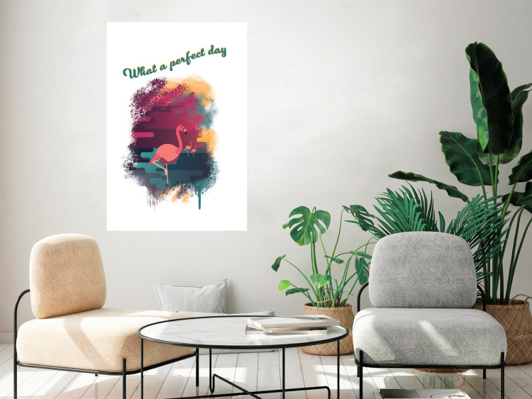 Poster What a Perfect Day - composition with flamingos and English quotes 128843 additionalImage 5