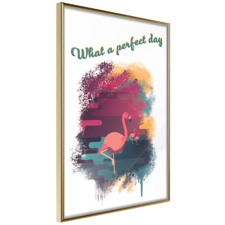 Poster What a Perfect Day - composition with flamingos and English quotes 128843 additionalImage 14
