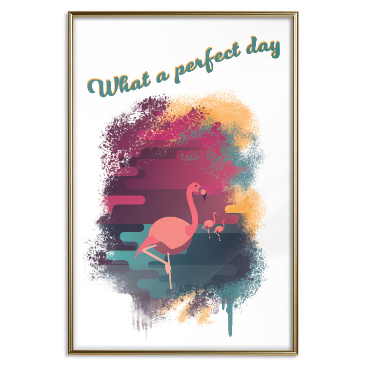 Poster What a Perfect Day - composition with flamingos and English quotes 128843 additionalImage 16