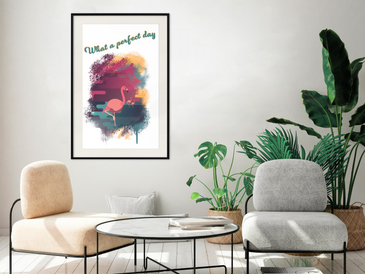 Poster What a Perfect Day - composition with flamingos and English quotes 128843 additionalImage 23