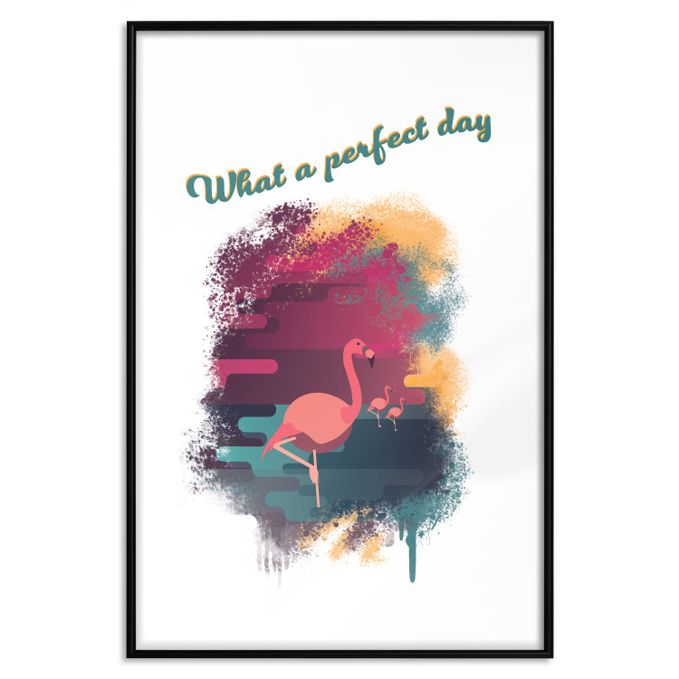 Poster What a Perfect Day - composition with flamingos and English quotes 128843 additionalImage 20
