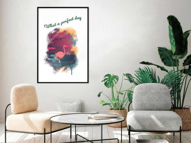 Poster What a Perfect Day - composition with flamingos and English quotes 128843 additionalImage 18