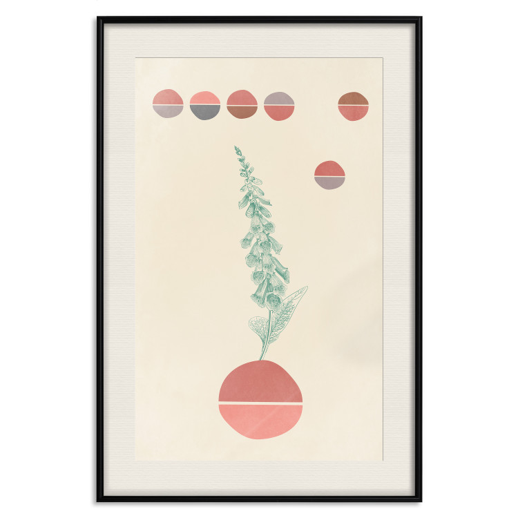 Poster Bluebells - abstraction with green plant and warm-colored circles 129343 additionalImage 19