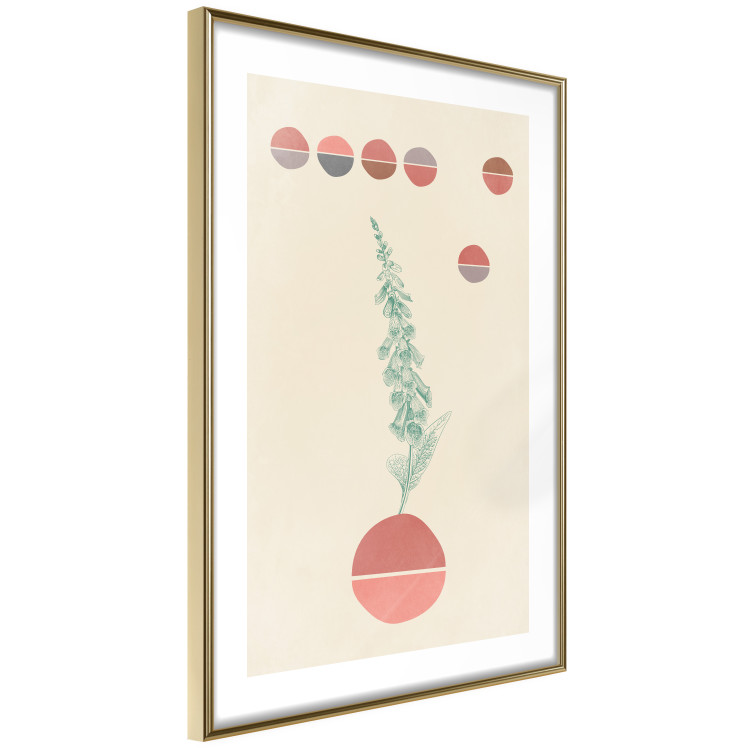 Poster Bluebells - abstraction with green plant and warm-colored circles 129343 additionalImage 7
