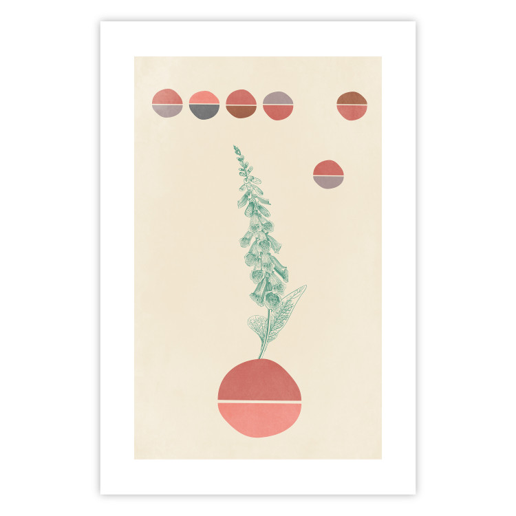 Poster Bluebells - abstraction with green plant and warm-colored circles 129343 additionalImage 25