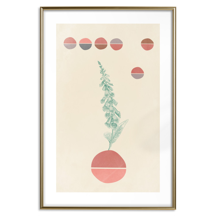 Poster Bluebells - abstraction with green plant and warm-colored circles 129343 additionalImage 16