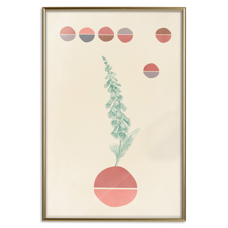 Poster Bluebells - abstraction with green plant and warm-colored circles 129343 additionalImage 17
