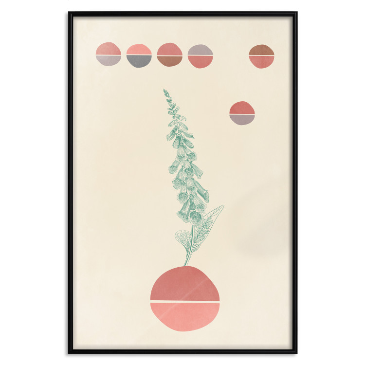 Poster Bluebells - abstraction with green plant and warm-colored circles 129343 additionalImage 18