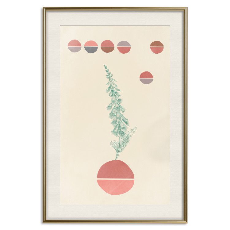 Poster Bluebells - abstraction with green plant and warm-colored circles 129343 additionalImage 20