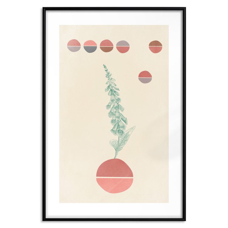 Poster Bluebells - abstraction with green plant and warm-colored circles 129343 additionalImage 17