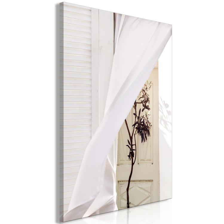 Canvas Wind's Mystery (1-part) vertical - flower behind a white curtain in the house 129443 additionalImage 2