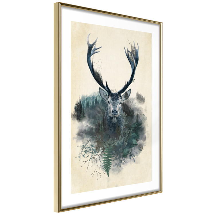 Poster Forest Spirit - abstract dark deer with large antlers on a beige background 130343 additionalImage 9