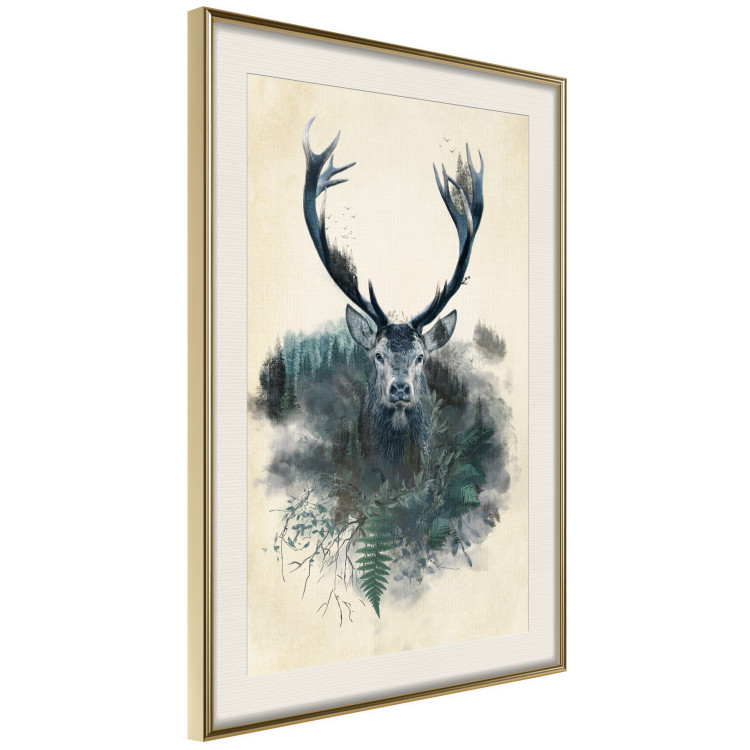 Poster Forest Spirit - abstract dark deer with large antlers on a beige background 130343 additionalImage 3