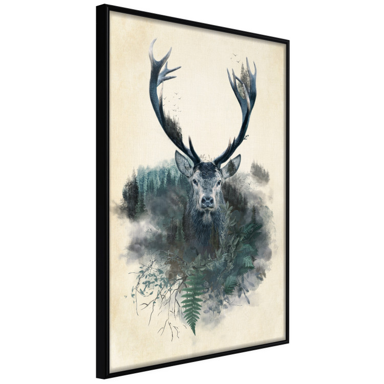 Poster Forest Spirit - abstract dark deer with large antlers on a beige background 130343 additionalImage 13