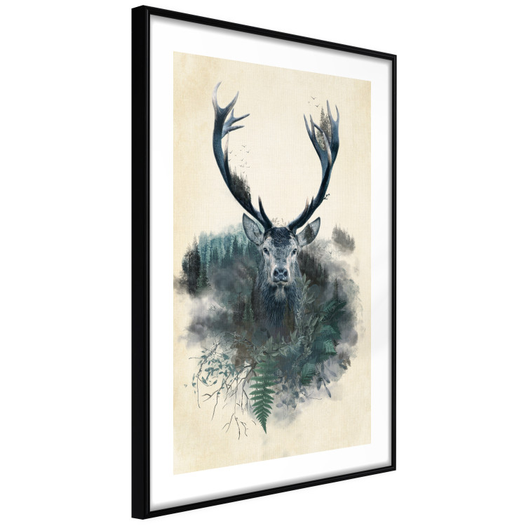 Poster Forest Spirit - abstract dark deer with large antlers on a beige background 130343 additionalImage 8
