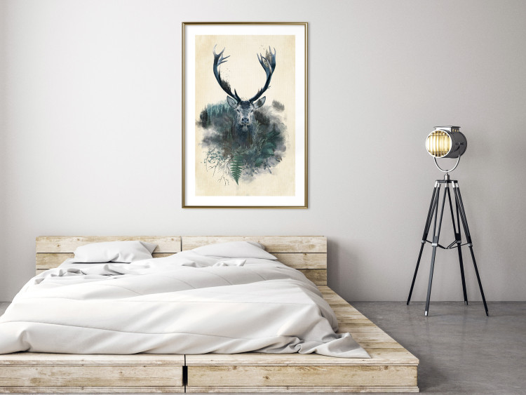 Poster Forest Spirit - abstract dark deer with large antlers on a beige background 130343 additionalImage 15