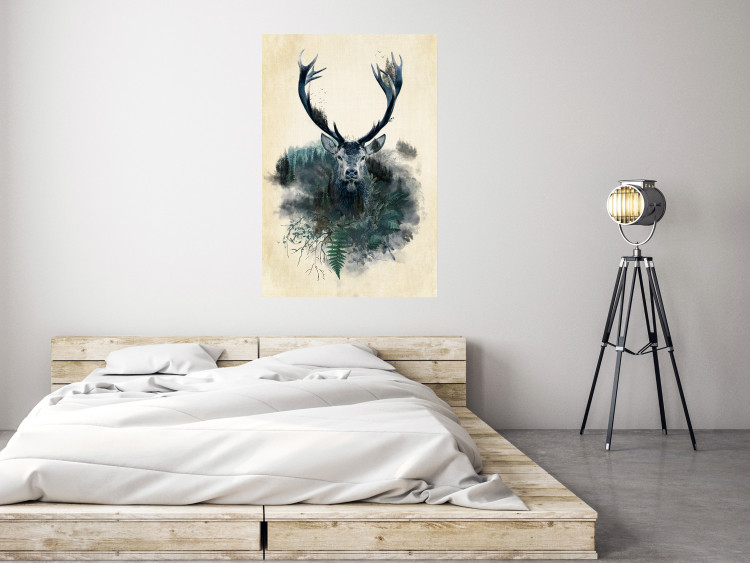 Poster Forest Spirit - abstract dark deer with large antlers on a beige background 130343 additionalImage 4
