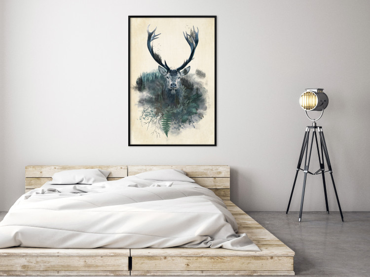 Poster Forest Spirit - abstract dark deer with large antlers on a beige background 130343 additionalImage 6