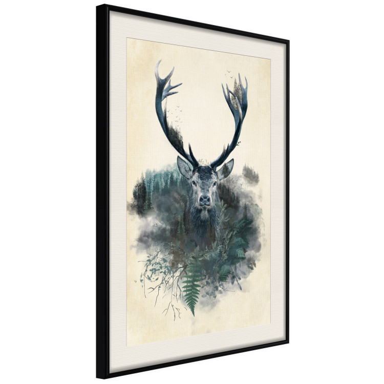 Poster Forest Spirit - abstract dark deer with large antlers on a beige background 130343 additionalImage 2