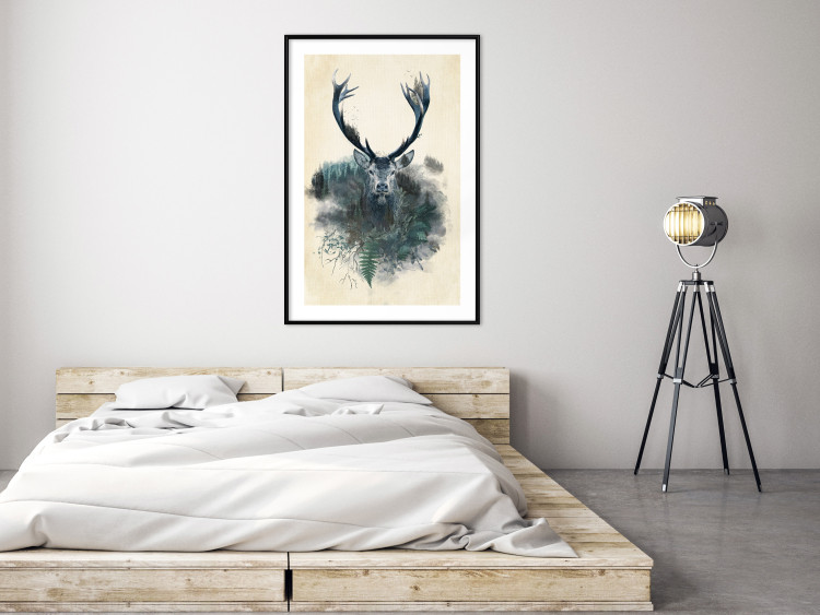 Poster Forest Spirit - abstract dark deer with large antlers on a beige background 130343 additionalImage 23