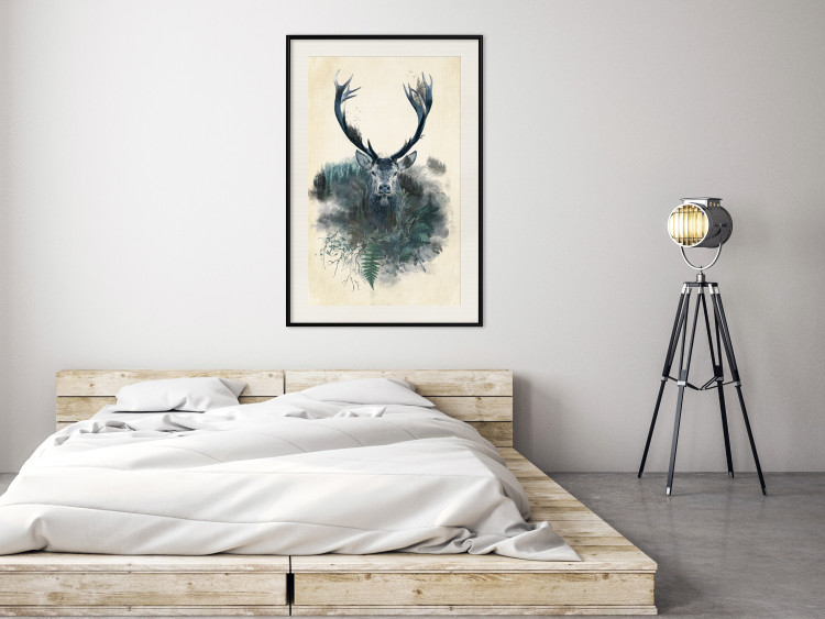 Poster Forest Spirit - abstract dark deer with large antlers on a beige background 130343 additionalImage 24