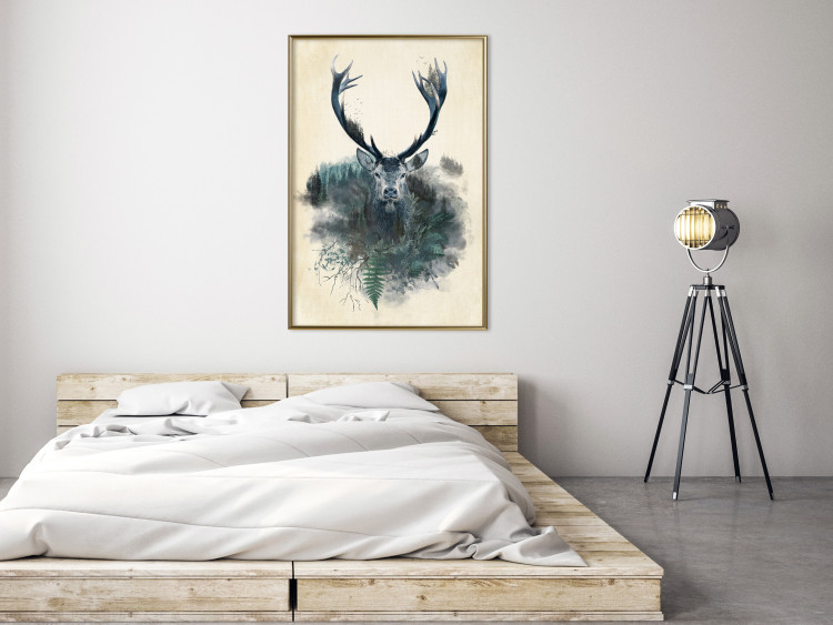 Poster Forest Spirit - abstract dark deer with large antlers on a beige background 130343 additionalImage 7