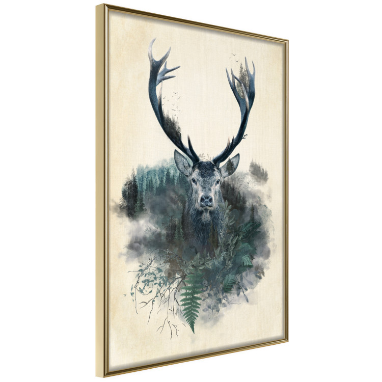 Poster Forest Spirit - abstract dark deer with large antlers on a beige background 130343 additionalImage 14