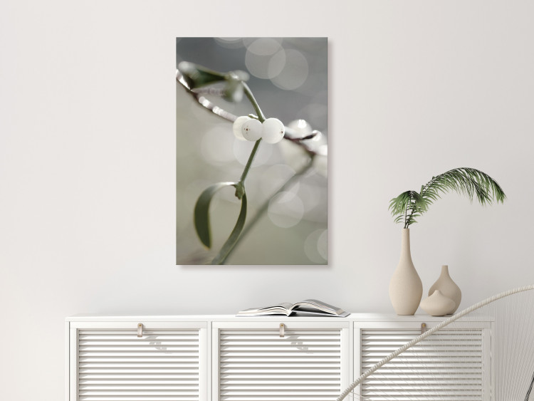Canvas Art Print Mistletoe sprig - winter, botanical photography on a grey background 130743 additionalImage 3