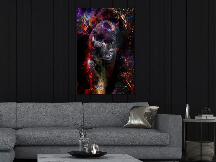 Canvas Art Print Black Jaguar (1-piece) Vertical - abstract colorful animal 131643 additionalImage 3
