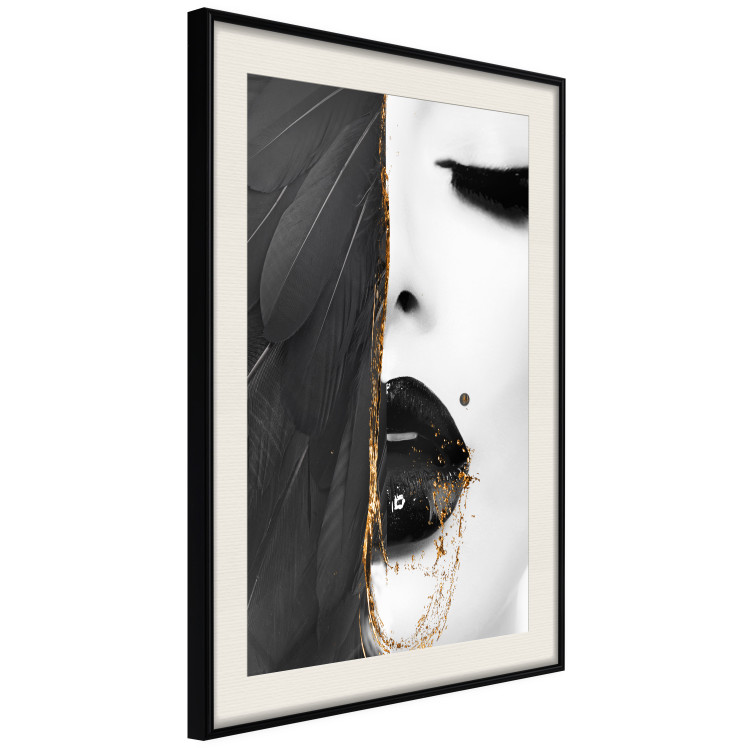 Poster Angel's Gaze - abstract black-and-white woman and black feathers 131943 additionalImage 2