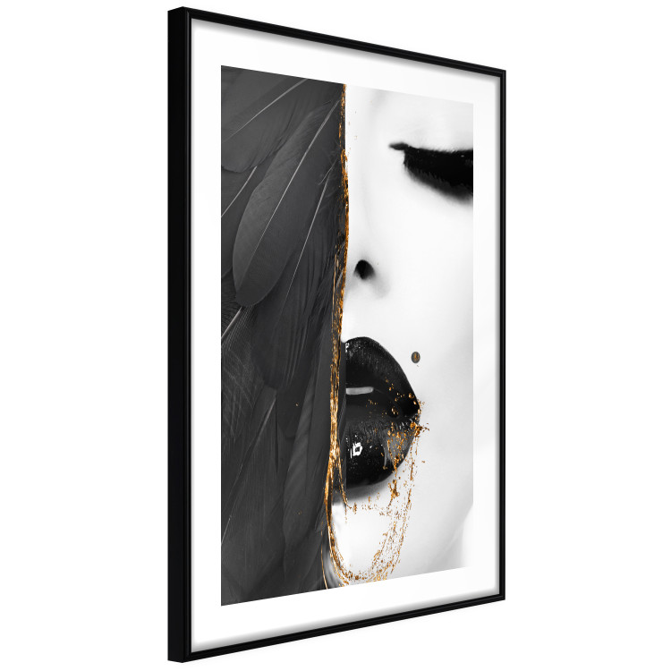 Poster Angel's Gaze - abstract black-and-white woman and black feathers 131943 additionalImage 8