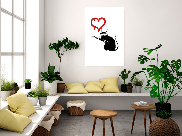 Poster Love Rat - rat painting a red heart on a white plain wall 132443 additionalImage 4