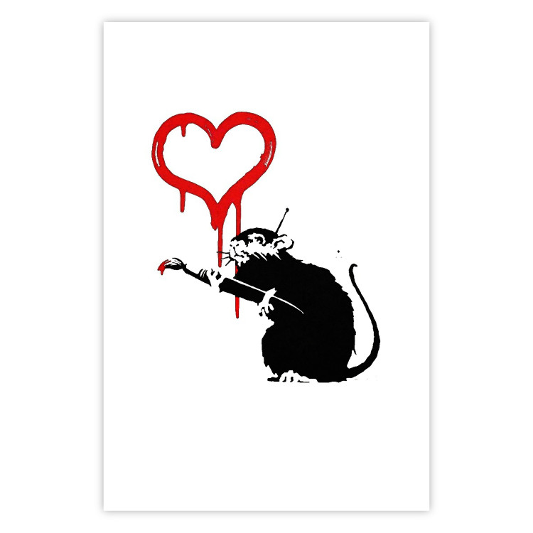 Poster Love Rat - rat painting a red heart on a white plain wall 132443 additionalImage 18
