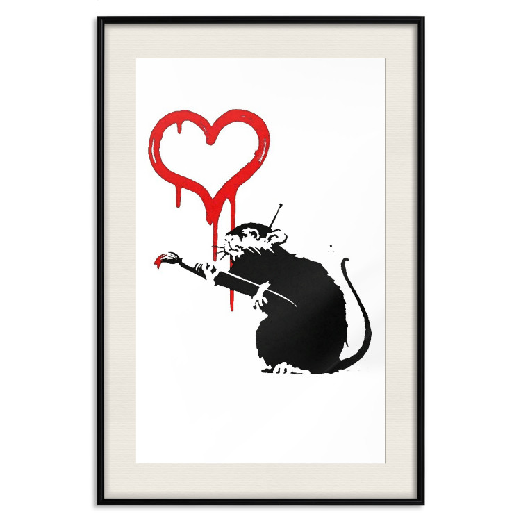 Poster Love Rat - rat painting a red heart on a white plain wall 132443 additionalImage 26